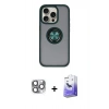 MARSİLYAN™- iPhone 16 Pro Max Kılıf Yörünge Çizgi - Siyah Bilvis 5in1 5D Magic Hayalet Cam Ekran Koruyucu + Pers Alüminyum Kamera Lens - GI