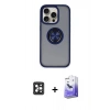 MARSİLYAN™- iPhone 16 Pro Max Kılıf Yörünge Çizgi - Siyah Bilvis 5in1 5D Magic Hayalet Cam Ekran Koruyucu + PVD Metal Kamera Lens - SH