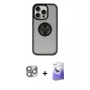 MARSİLYAN™- iPhone 16 Pro Max Kılıf Yörünge Çizgi - Siyah Bilvis 5in1 5D Magic Hayalet Cam Ekran Koruyucu + Pers Alüminyum Kamera Lens - GI