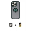 MARSİLYAN™- iPhone 16 Pro Max Kılıf Yörünge Çizgi - Siyah Buffer Cam Ekran Koruyucu + PVD Metal Kamera Lens - GD