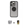 MARSİLYAN™- iPhone 16 Pro Max Kılıf Yörünge Çizgi - Siyah Buffer Cam Ekran Koruyucu + Pers Alüminyum Kamera Lens - GI