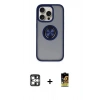 MARSİLYAN™- iPhone 16 Pro Max Kılıf Yörünge Çizgi - Siyah Buffer Cam Ekran Koruyucu + Gümüş PVD Metal Kamera Lens