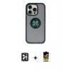 MARSİLYAN™- iPhone 16 Pro Max Kılıf Yörünge Çizgi - Siyah Buffer Cam Ekran Koruyucu + PVD Metal Kamera Lens - SH