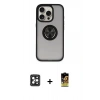 MARSİLYAN™- iPhone 16 Pro Max Kılıf Yörünge Çizgi - Siyah Buffer Cam Ekran Koruyucu + PVD Metal Kamera Lens - SH