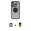 MARSİLYAN™- iPhone 16 Pro Max Kılıf Yörünge Çizgi - Siyah Buffer Cam Ekran Koruyucu + PVD Metal Kamera Lens - GD
