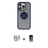 MARSİLYAN™- iPhone 16 Pro Max Kılıf Yörünge Çizgi - Siyah Buffer Hayalet Cam Ekran Koruyucu + Pers Alüminyum Kamera Lens - GS