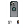 MARSİLYAN™- iPhone 16 Pro Max Kılıf Yörünge Çizgi - Siyah Buffer Hayalet Cam Ekran Koruyucu + Pers Alüminyum Kamera Lens - GS