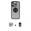 MARSİLYAN™- iPhone 16 Pro Max Kılıf Yörünge Çizgi - Siyah Buffer Hayalet Cam Ekran Koruyucu + Pers Alüminyum Kamera Lens - GI
