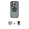 MARSİLYAN™- iPhone 16 Pro Max Kılıf Yörünge Çizgi - Siyah Buffer Hayalet Cam Ekran Koruyucu + Pers Alüminyum Kamera Lens - GI