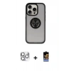 MARSİLYAN™- iPhone 16 Pro Max Kılıf Yörünge Çizgi - Siyah Buffer Hayalet Cam Ekran Koruyucu + Pers Alüminyum Kamera Lens - GS