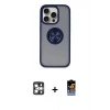 MARSİLYAN™- iPhone 16 Pro Max Kılıf Yörünge Çizgi - Siyah Buffer Hayalet Cam Ekran Koruyucu + PVD Metal Kamera Lens - GS