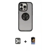 MARSİLYAN™- iPhone 16 Pro Max Kılıf Yörünge Çizgi - Siyah Buffer Hayalet Cam Ekran Koruyucu + PVD Metal Kamera Lens - GS