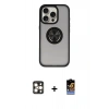 MARSİLYAN™- iPhone 16 Pro Max Kılıf Yörünge Çizgi - Siyah Buffer Hayalet Cam Ekran Koruyucu + PVD Metal Kamera Lens - GD