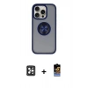 MARSİLYAN™- iPhone 16 Pro Max Kılıf Yörünge Çizgi - Siyah Buffer Hayalet Cam Ekran Koruyucu + Siyah PVD Metal Kamera Lens