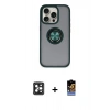MARSİLYAN™- iPhone 16 Pro Max Kılıf Yörünge Çizgi - Siyah Buffer Hayalet Cam Ekran Koruyucu + Siyah PVD Metal Kamera Lens