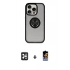 MARSİLYAN™- iPhone 16 Pro Max Kılıf Yörünge Çizgi - Siyah Buffer Hayalet Cam Ekran Koruyucu + Siyah PVD Metal Kamera Lens