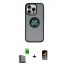 MARSİLYAN™- iPhone 16 Pro Max Kılıf Yörünge Çizgi - Siyah Buffer Hayalet Cam Ekran Koruyucu + Raze Metal Kamera Lens - SH