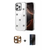 MARSİLYAN™- iPhone 16 Pro Max Kılıf Yörünge Form - Siyah 3D Antistatik Hayalet Cam Ekran Koruyucu + Pers Alüminyum Kamera Lens - CLTM