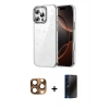 MARSİLYAN™- iPhone 16 Pro Max Kılıf Yörünge Form - Siyah 3D Antistatik Hayalet Cam Ekran Koruyucu + Pers Alüminyum Kamera Lens - CLTM