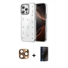 MARSİLYAN™- iPhone 16 Pro Max Kılıf Yörünge Form - Siyah 3D Antistatik Hayalet Cam Ekran Koruyucu + Pers Alüminyum Kamera Lens - CLTM