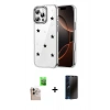 MARSİLYAN™- iPhone 16 Pro Max Kılıf Yörünge Form - Siyah 3D Antistatik Hayalet Cam Ekran Koruyucu + Raze Metal Kamera Lens - NLGY