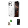 MARSİLYAN™- iPhone 16 Pro Max Kılıf Yörünge Form - Siyah 3D Antistatik Hayalet Cam Ekran Koruyucu + Raze Metal Kamera Lens - CLTM