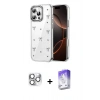 MARSİLYAN™- iPhone 16 Pro Max Kılıf Yörünge Form - Siyah Bilvis 5in1 3D Magic Cam Ekran Koruyucu + Gümüş Pers Alüminyum Kamera Lens