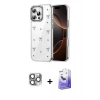 MARSİLYAN™- iPhone 16 Pro Max Kılıf Yörünge Form - Siyah Bilvis 5in1 5D Magic Hayalet Cam Ekran Koruyucu + Pers Alüminyum Kamera Lens - GI