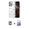 MARSİLYAN™- iPhone 16 Pro Max Kılıf Yörünge Form - Siyah Bilvis 5in1 5D Magic Hayalet Cam Ekran Koruyucu + Gold PVD Metal Kamera Lens