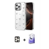MARSİLYAN™- iPhone 16 Pro Max Kılıf Yörünge Form - Siyah Bilvis 5in1 5D Magic Hayalet Cam Ekran Koruyucu + Gold PVD Metal Kamera Lens