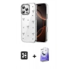 MARSİLYAN™- iPhone 16 Pro Max Kılıf Yörünge Form - Siyah Bilvis 5in1 5D Magic Hayalet Cam Ekran Koruyucu + PVD Metal Kamera Lens - SH