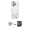 MARSİLYAN™- iPhone 16 Pro Max Kılıf Yörünge Işık Prime - Şeffaf 360 Full Body Arka Koruyucu + Gümüş Pers Alüminyum Kamera Lens