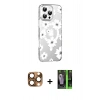MARSİLYAN™- iPhone 16 Pro Max Kılıf Yörünge Işık Prime - Şeffaf 360 Full Body Arka Koruyucu + Pers Alüminyum Kamera Lens - CLTM