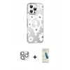 MARSİLYAN™- iPhone 16 Pro Max Kılıf Yörünge Işık Prime - Şeffaf Pasifik Cam Ekran Koruyucu + Gümüş Pers Alüminyum Kamera Lens