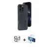 MARSİLYAN™- iPhone 16 Pro Max Kılıf Yörünge Işık Serisi - Siyah 3D Antistatik Cam Ekran Koruyucu + Pers Alüminyum Kamera Lens - GS