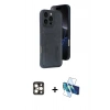 MARSİLYAN™- iPhone 16 Pro Max Kılıf Yörünge Işık Serisi - Siyah 3D Antistatik Cam Ekran Koruyucu + PVD Metal Kamera Lens - GD