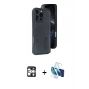 MARSİLYAN™- iPhone 16 Pro Max Kılıf Yörünge Işık Serisi - Siyah 3D Antistatik Cam Ekran Koruyucu + PVD Metal Kamera Lens - GS