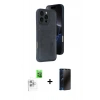 MARSİLYAN™- iPhone 16 Pro Max Kılıf Yörünge Işık Serisi - Siyah 3D Antistatik Hayalet Cam Ekran Koruyucu + Raze Metal Kamera Lens - BZ