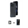 MARSİLYAN™- iPhone 16 Pro Max Kılıf Yörünge Işık Serisi - Siyah 3D Antistatik Hayalet Cam Ekran Koruyucu + PVD Metal Kamera Lens - GS