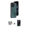 MARSİLYAN™- iPhone 16 Pro Max Kılıf Yörünge Işık Serisi - Siyah 3D Antistatik Hayalet Cam Ekran Koruyucu + Pers Alüminyum Kamera Lens - GI