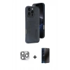 MARSİLYAN™- iPhone 16 Pro Max Kılıf Yörünge Işık Serisi - Siyah 3D Antistatik Hayalet Cam Ekran Koruyucu + Pers Alüminyum Kamera Lens - GI
