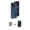 MARSİLYAN™- iPhone 16 Pro Max Kılıf Yörünge Işık Serisi - Siyah 3D Antistatik Hayalet Cam Ekran Koruyucu + PVD Metal Kamera Lens - GS