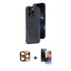 MARSİLYAN™- iPhone 16 Pro Max Kılıf Yörünge Işık Serisi - Siyah 3D Antistatik Mat Seramik Nano Ekran Koruyucu + Pers Alüminyum Kamera Lens - CLTM