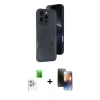 MARSİLYAN™- iPhone 16 Pro Max Kılıf Yörünge Işık Serisi - Siyah 3D Antistatik Mat Seramik Nano Ekran Koruyucu + Beyaz Raze Metal Kamera Lens