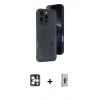 MARSİLYAN™- iPhone 16 Pro Max Kılıf Yörünge Işık Serisi - Siyah Bilvis 3D Cam Ekran Koruyucu + Gümüş PVD Metal Kamera Lens