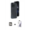 MARSİLYAN™- iPhone 16 Pro Max Kılıf Yörünge Işık Serisi - Siyah Bilvis 3X AR Hayalet Cam Ekran Koruyucu + PVD Metal Kamera Lens - GD