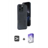 MARSİLYAN™- iPhone 16 Pro Max Kılıf Yörünge Işık Serisi - Siyah Bilvis 5in1 3D Magic Cam Ekran Koruyucu + PVD Metal Kamera Lens - SH