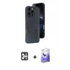 MARSİLYAN™- iPhone 16 Pro Max Kılıf Yörünge Işık Serisi - Siyah Bilvis 5in1 5D Magic Hayalet Cam Ekran Koruyucu + PVD Metal Kamera Lens - GS