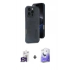 MARSİLYAN™- iPhone 16 Pro Max Kılıf Yörünge Işık Serisi - Siyah Bilvis 5in1 5D Magic Hayalet Cam Ekran Koruyucu + Titanyum Gri Bilvis Titan Kamera Lens