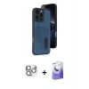 MARSİLYAN™- iPhone 16 Pro Max Kılıf Yörünge Işık Serisi - Siyah Bilvis 5in1 5D Magic Hayalet Cam Ekran Koruyucu + Pers Alüminyum Kamera Lens - GS